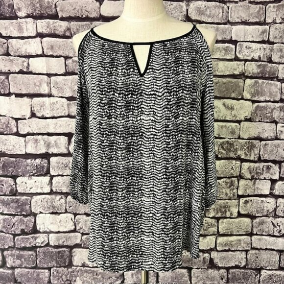 Apt. 9 Black & White Cold Shoulder Blouse Size L - Picture 1 of 7